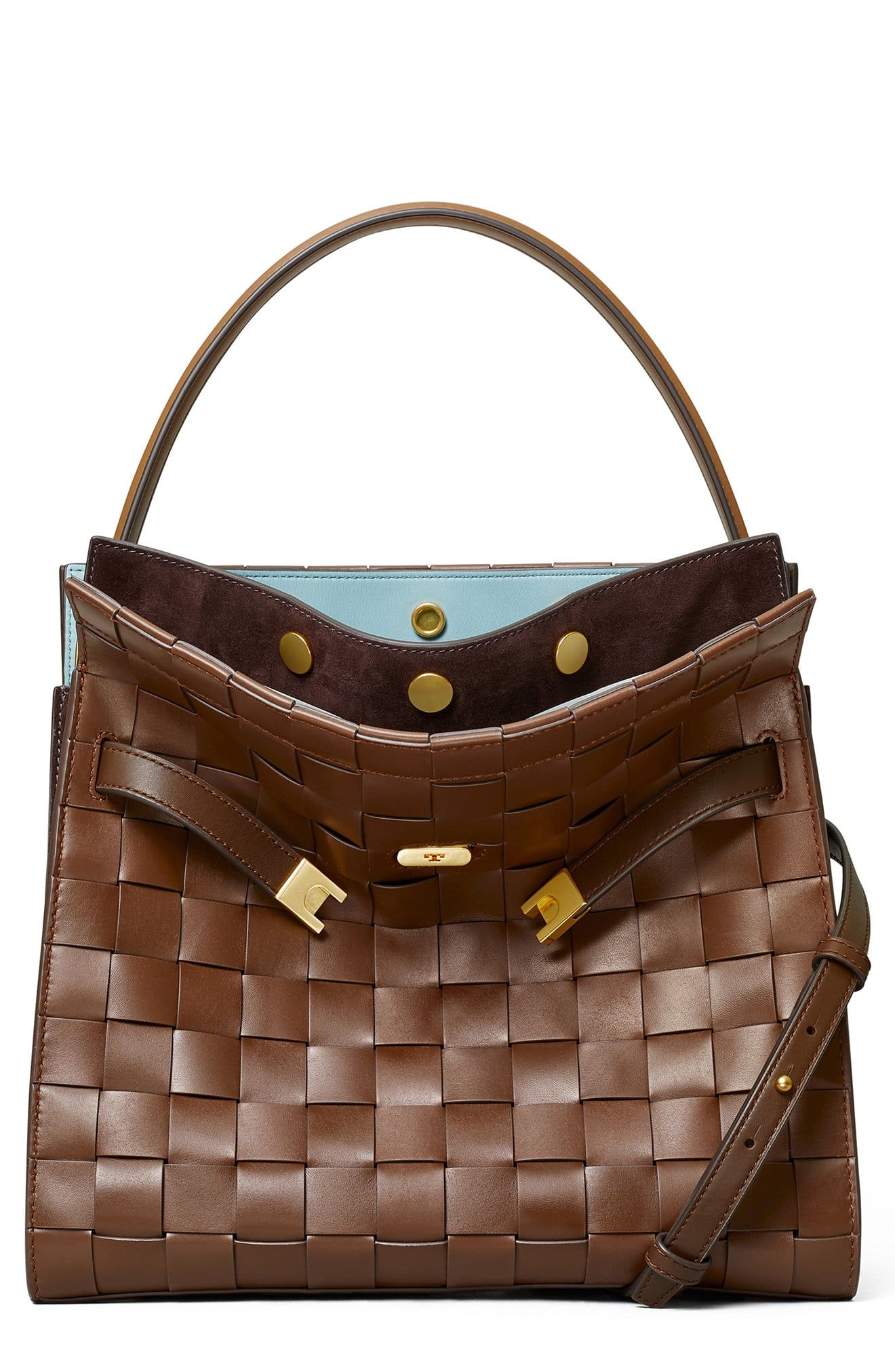 Tory Burch Lee Radziwill Woven Leather Double Bag - Brown